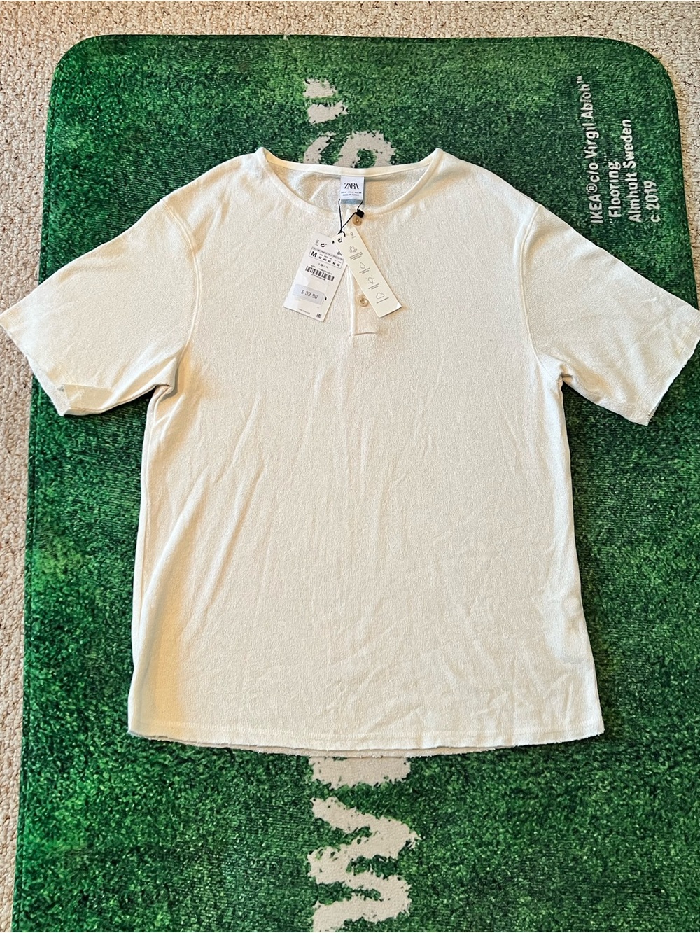 Zara Men Cream Short-Sleeve Henley Tee